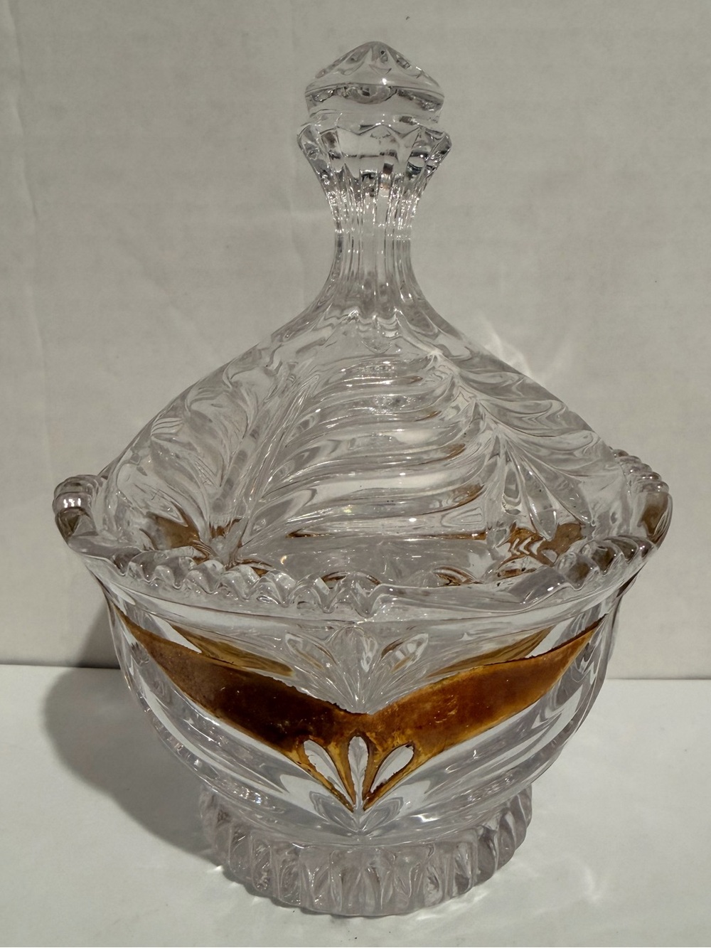 Clear Glass Decorative Candy Dish with Gold Accent